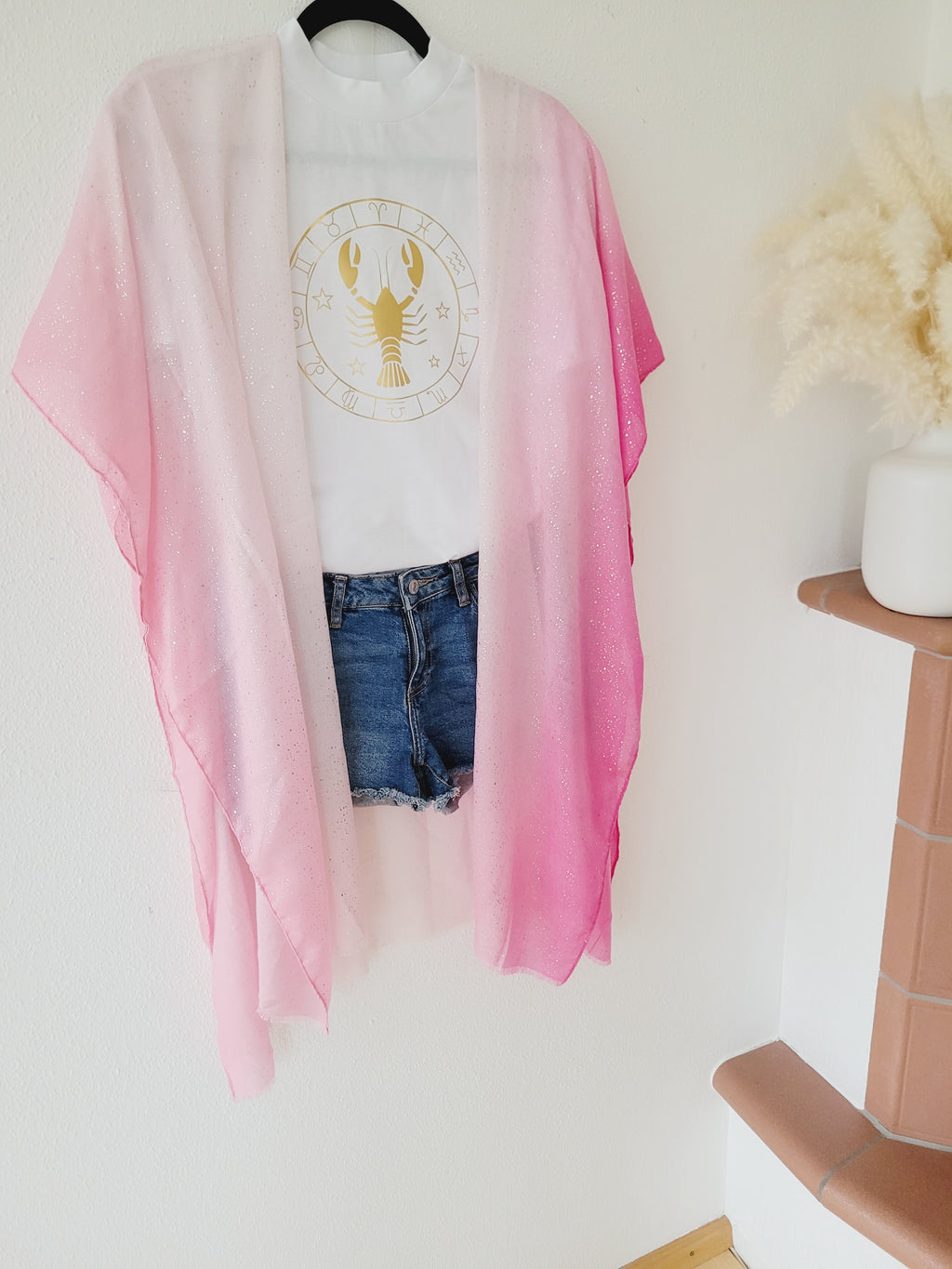 Light cotton boho cardigan women, pink kimono, light cardigan with tassels, beach kimono, ombre bikini cover up, pink shimmering cardigan