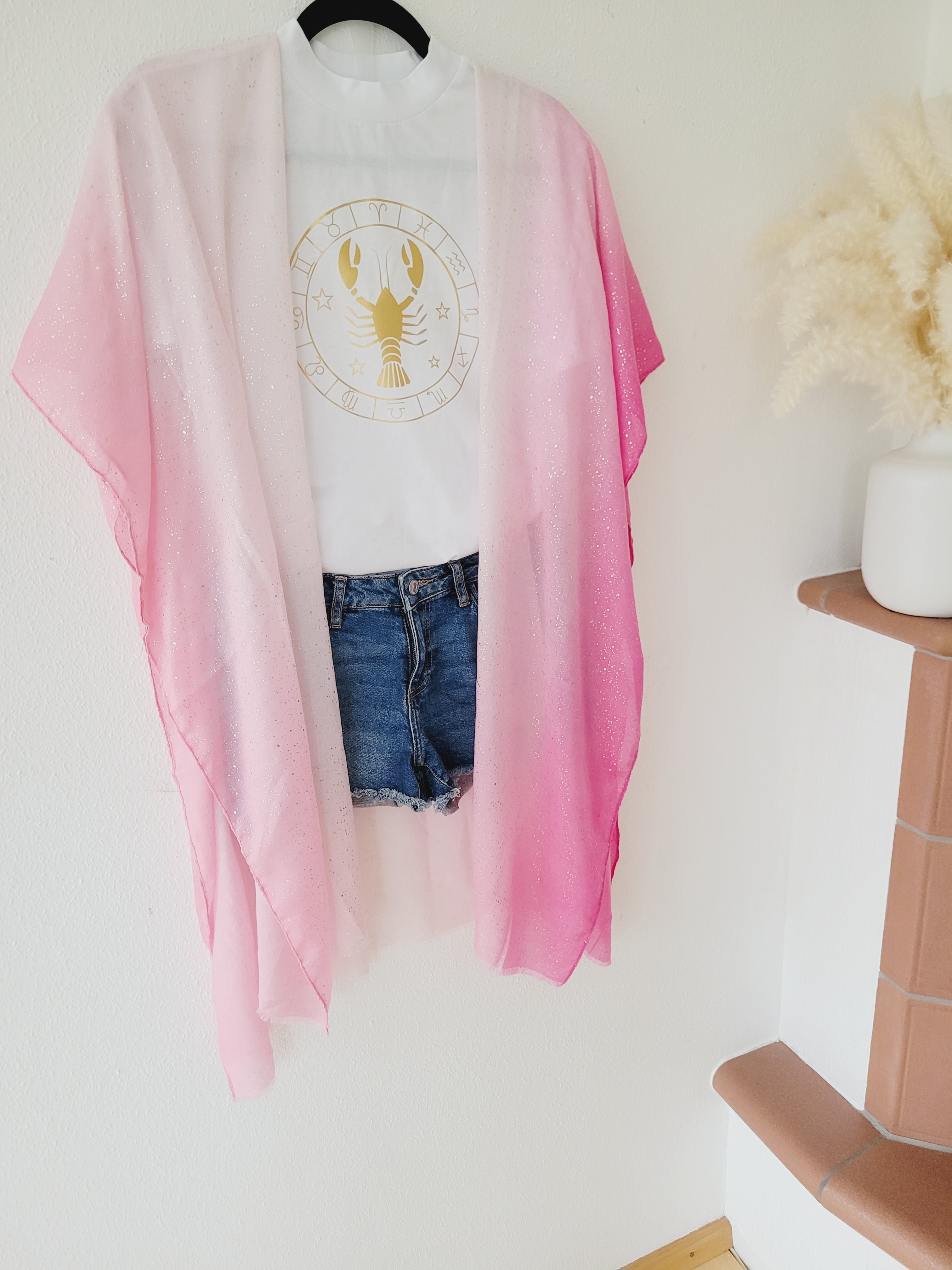 Light cotton boho cardigan women, pink kimono, light cardigan with tassels, beach kimono, ombre bikini cover up, pink shimmering cardigan