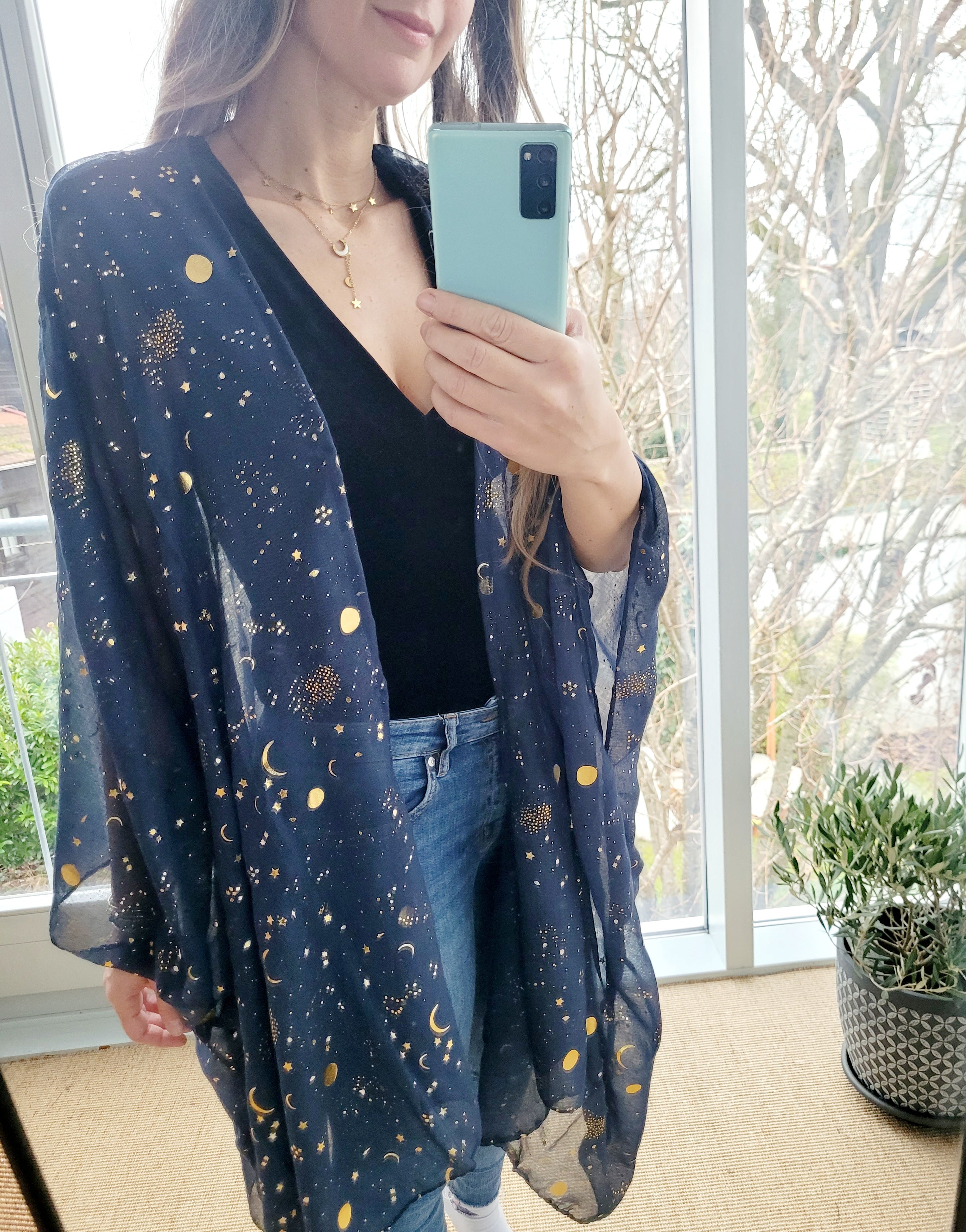 Unisex Whimsigoth Mond & Sterne Kimono – Boho Festival Cardigan