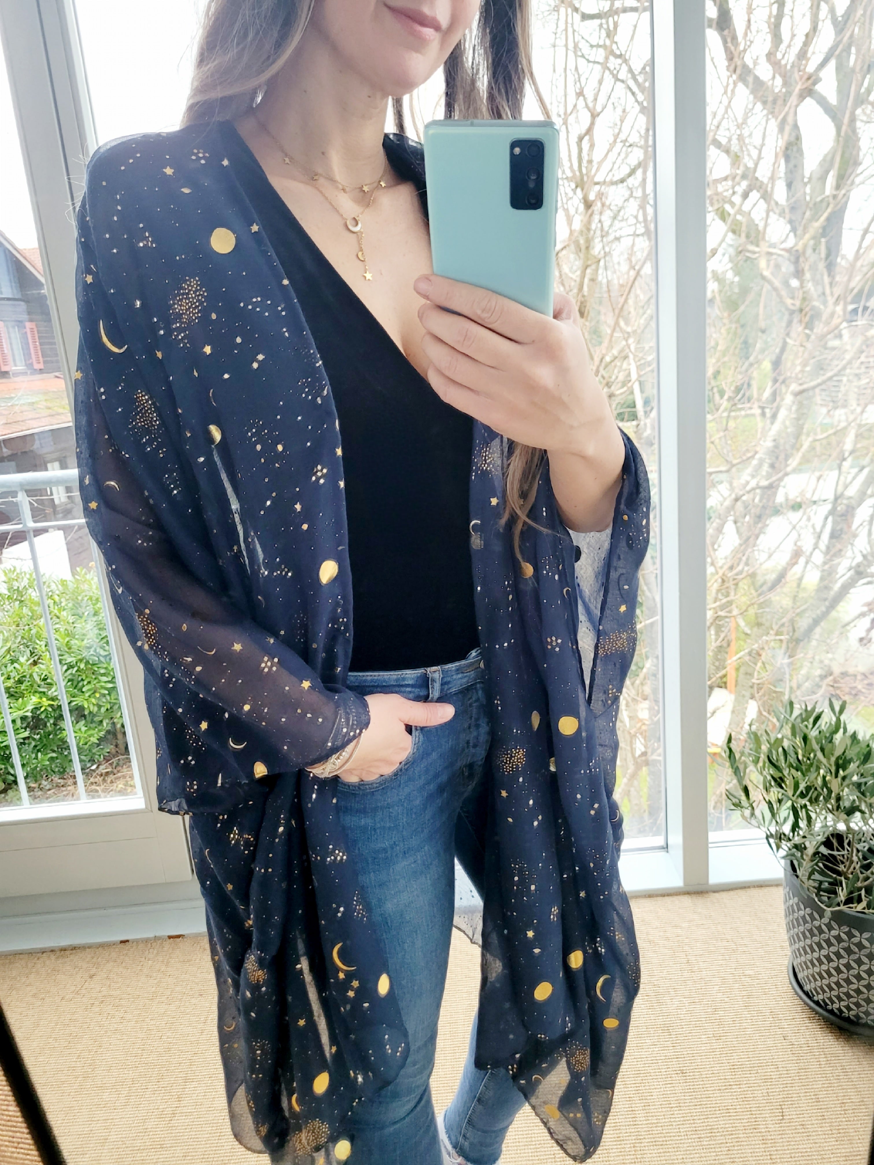 Unisex Whimsigoth Mond & Sterne Kimono – Boho Festival Cardigan