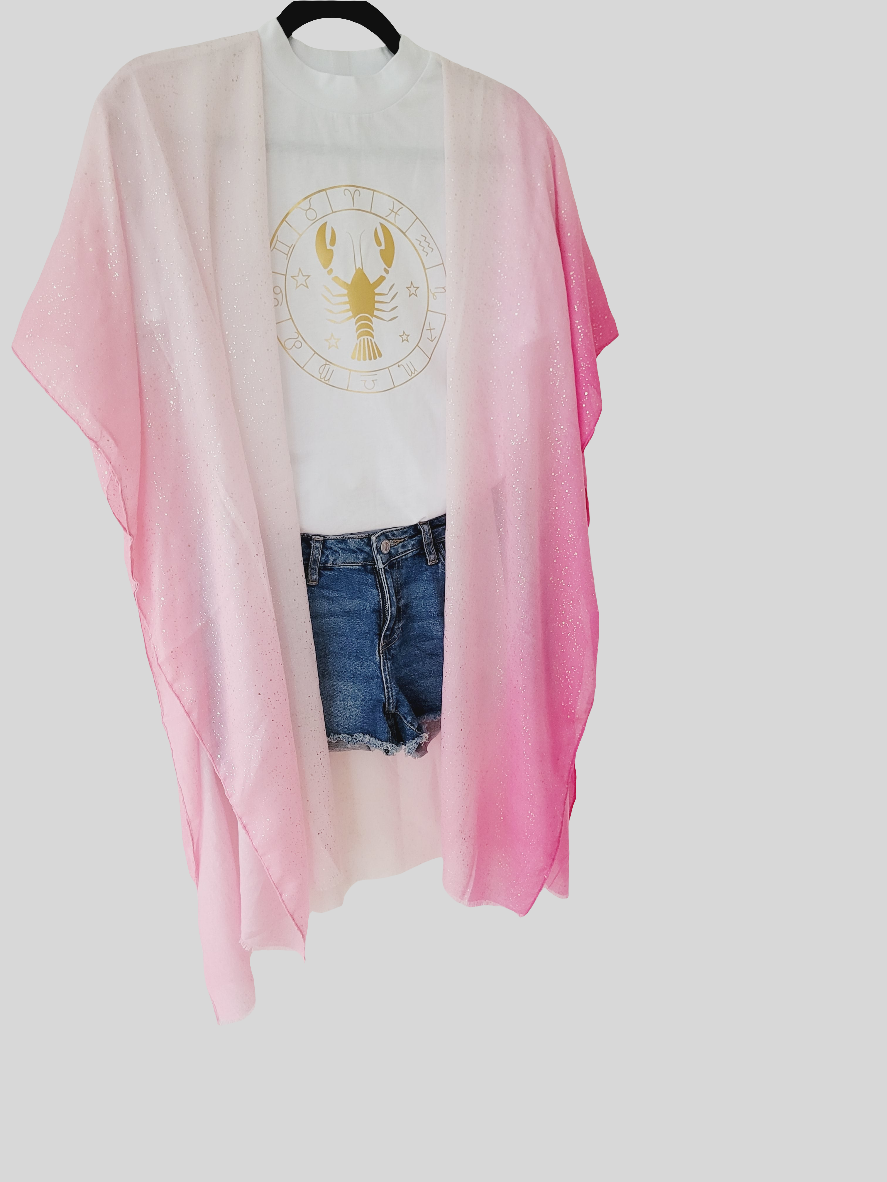 Light cotton boho cardigan women, pink kimono, light cardigan with tassels, beach kimono, ombre bikini cover up, pink shimmering cardigan