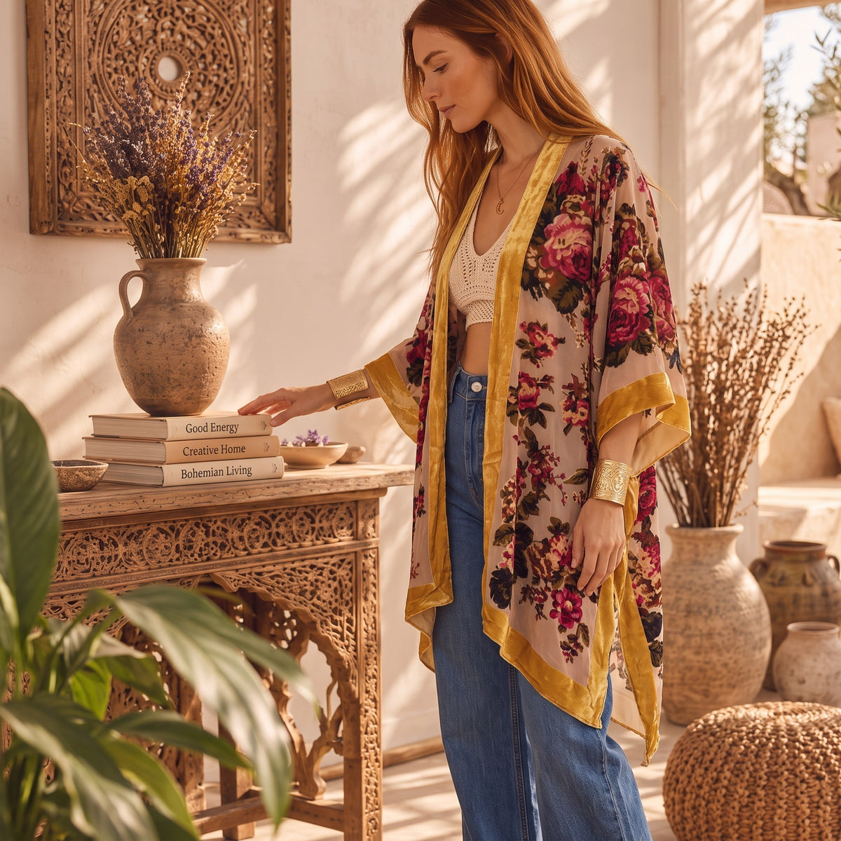 Burnout Samt Kimono Cardigan