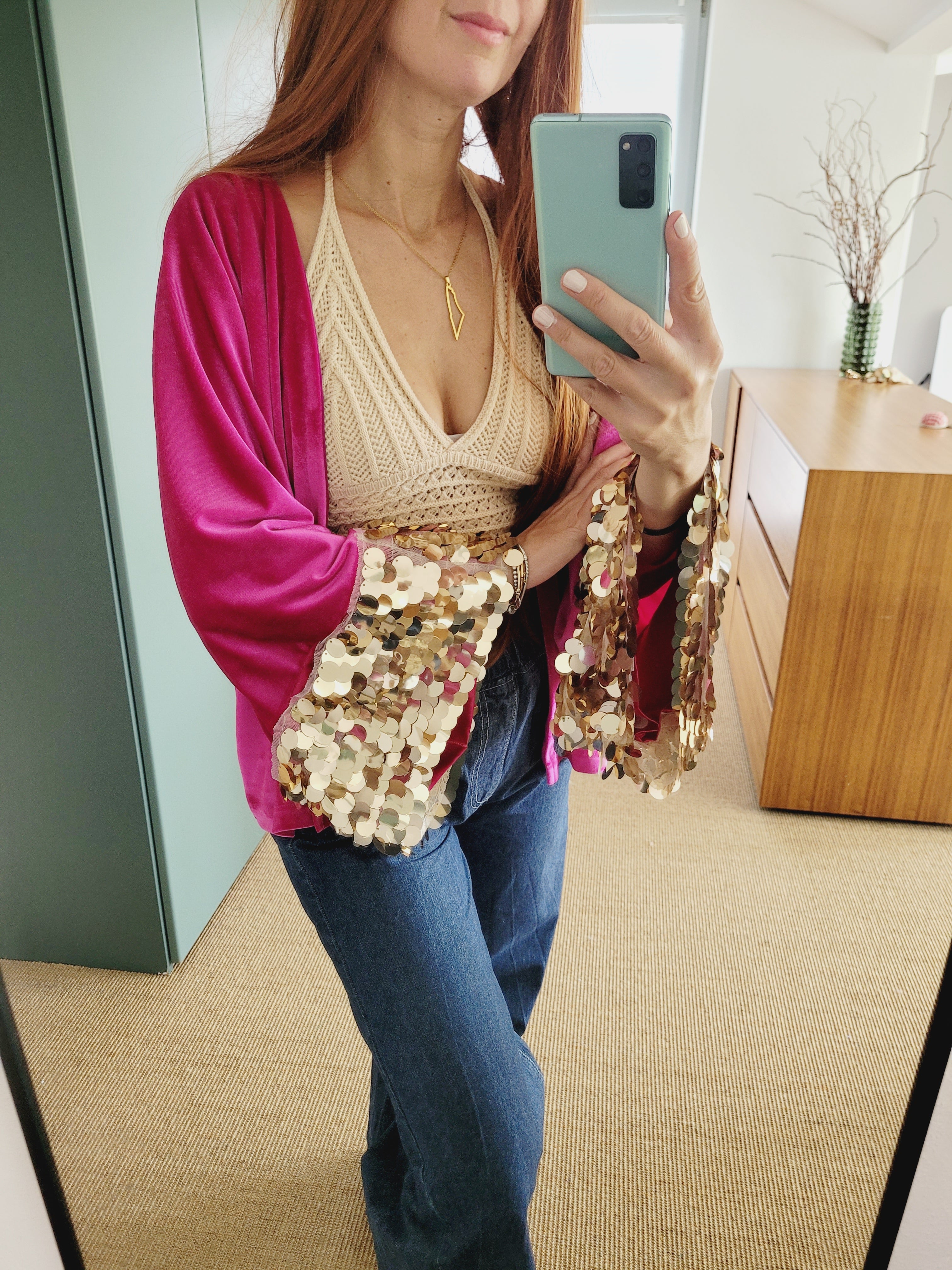 Samt pink Jacke mit Pailletten