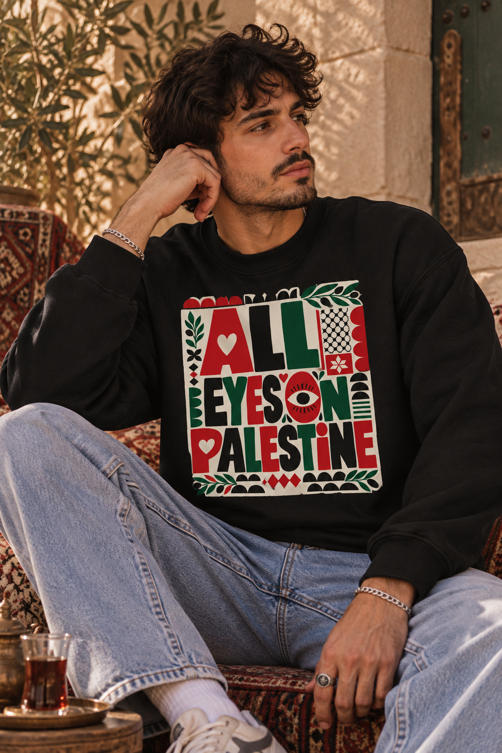 Palestinian Vibes Sweatshirt, Palestine Crewneck, Unisex Palestinian Sweater, Palestine Gift, Retro Graphic Sweatshirt