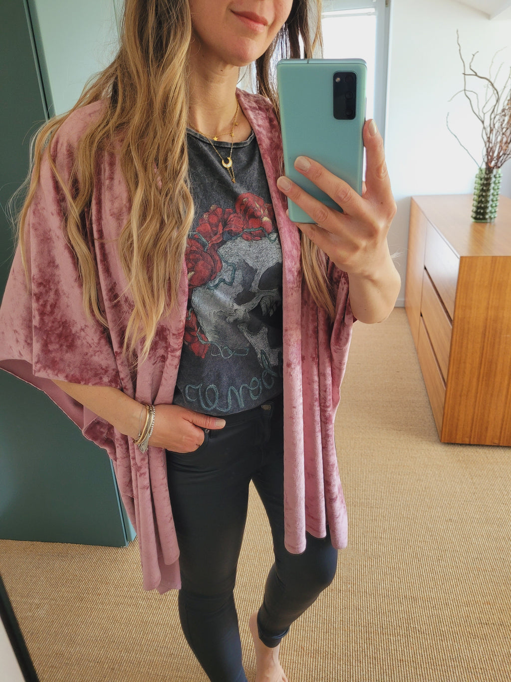 Samt Cardigan Damen dunkel altrosa