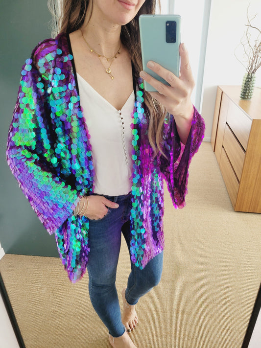 Unisex sequin kimono