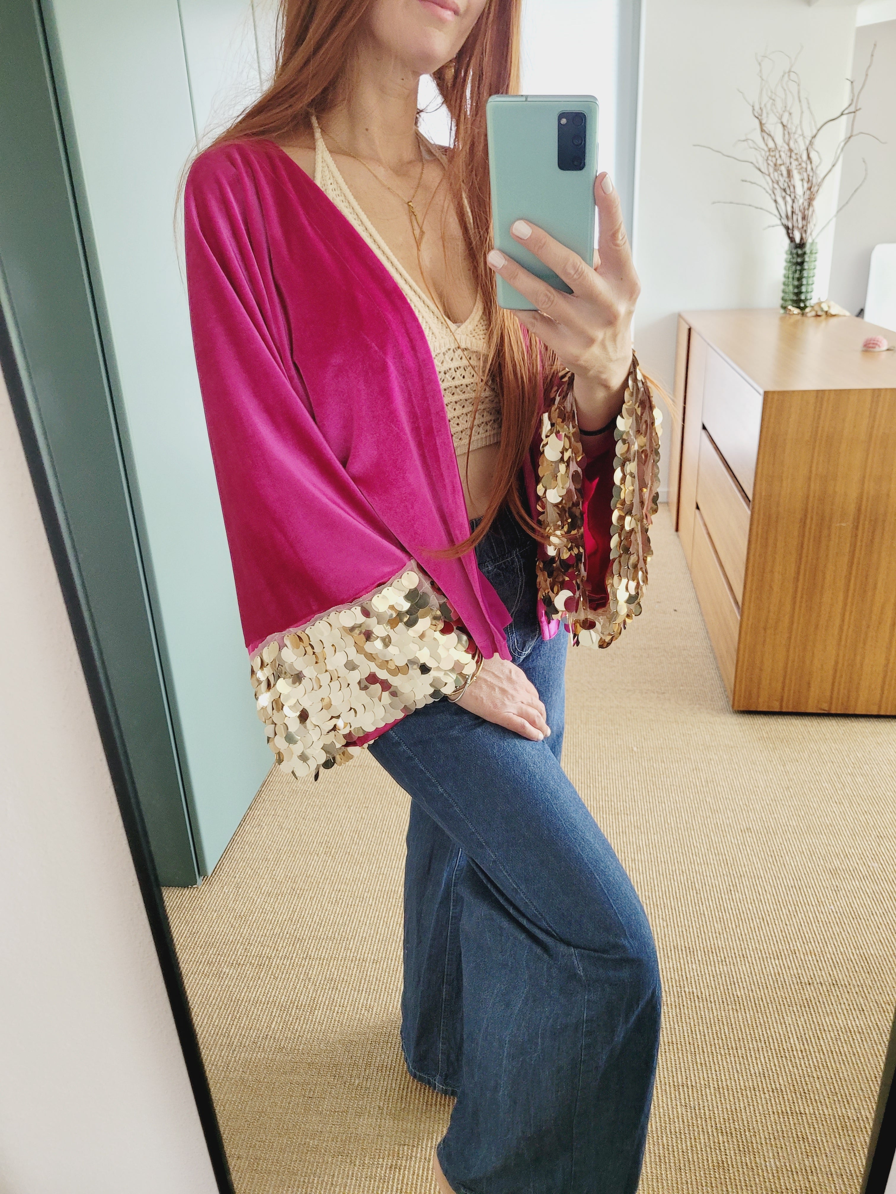 Samt pink Jacke mit Pailletten