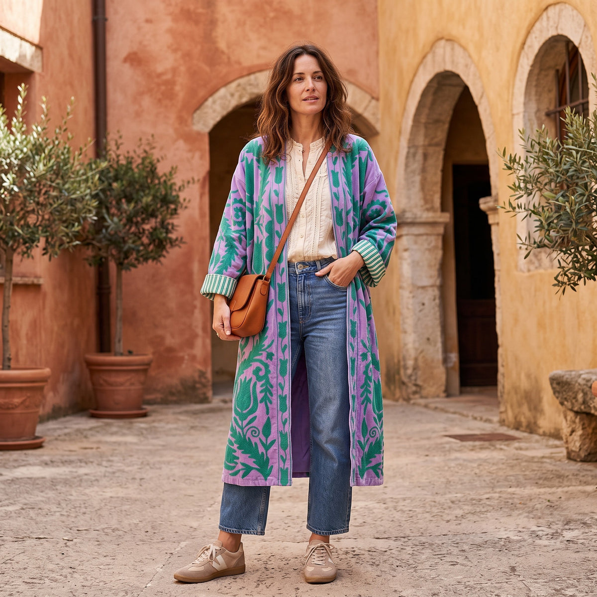 Bestickte Baumwolljacke – Boho Kimono | Oversized & Lässig | Übergangsjacke