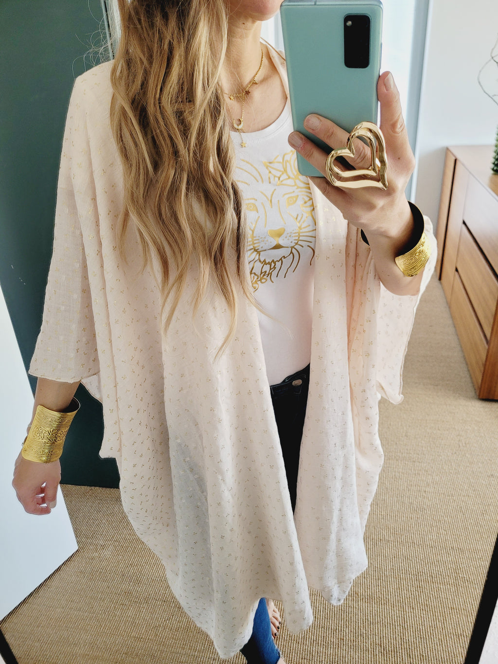 Boho Kimono Cardigan in Rost mit Goldprint – Leicht & Indisch inspiriert
