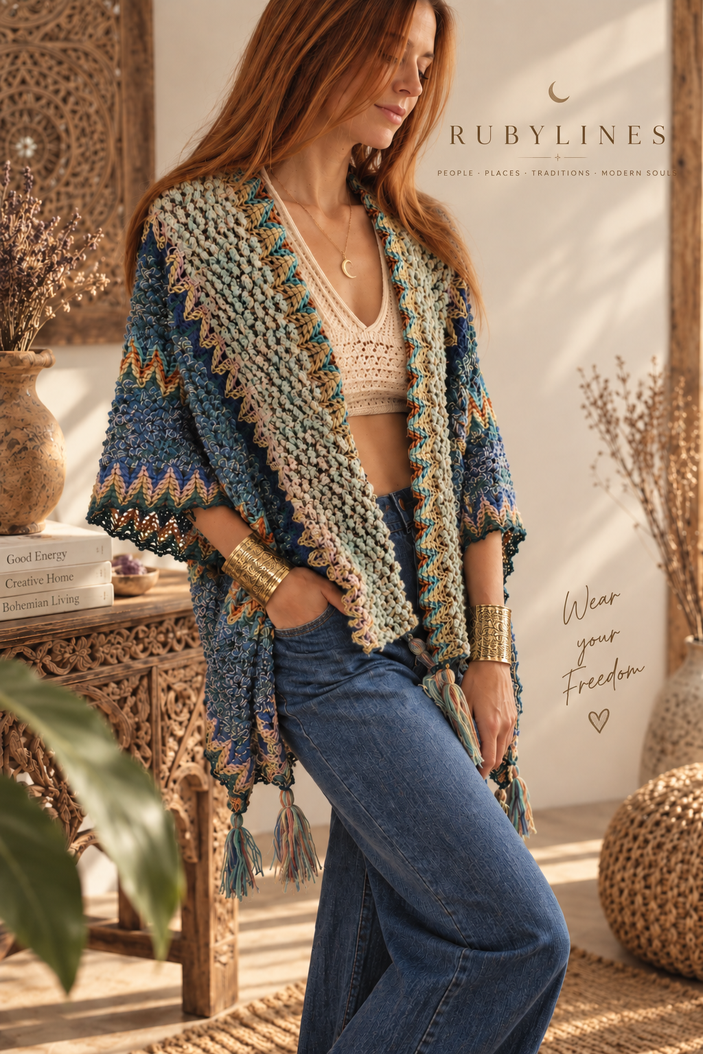 Poncho de punto bohemio – Aspecto ganchillo hecho a mano, talla única, suave y cálido – Capa con flecos para otoño e invierno
