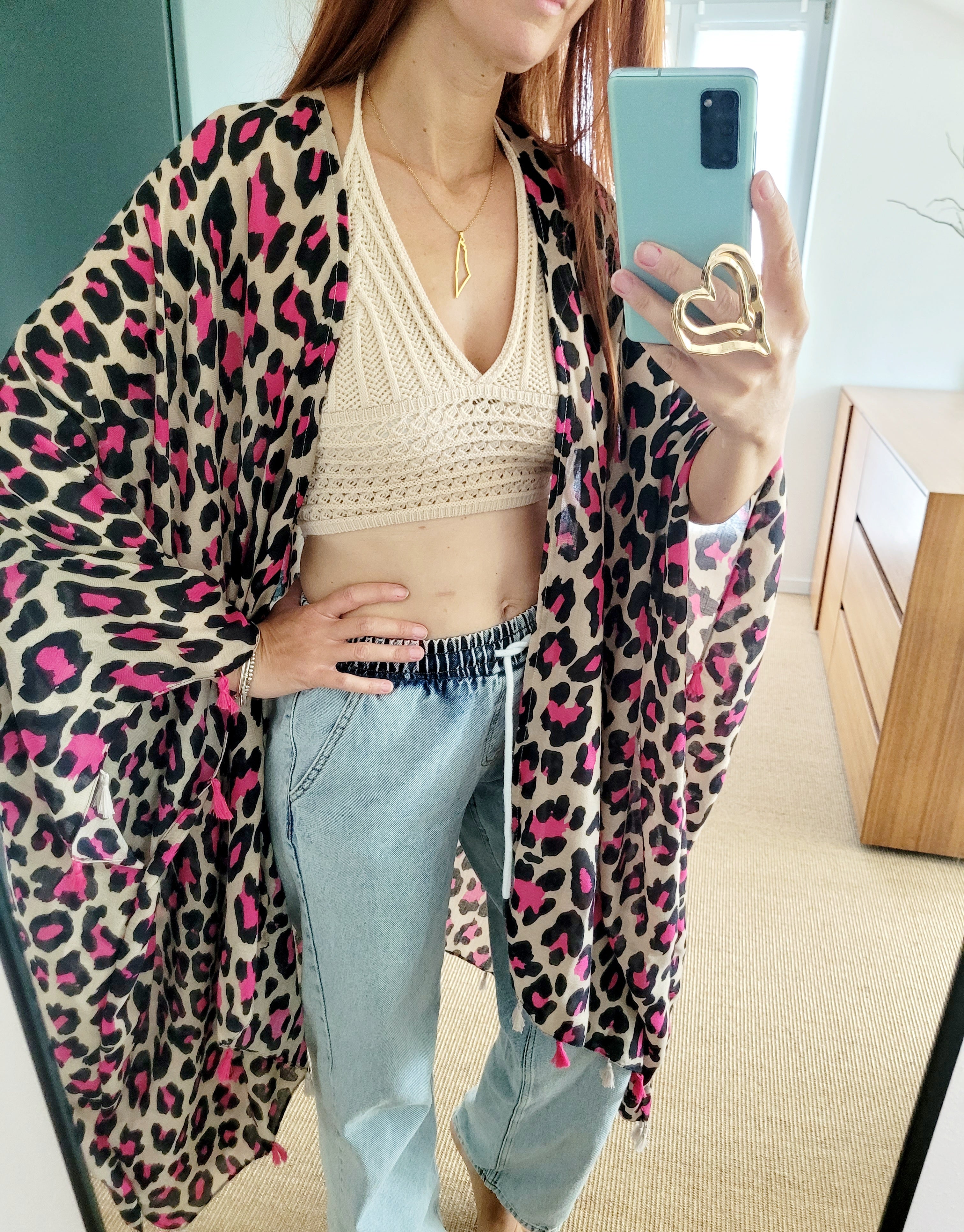 Spring warm cardigan with leopard print