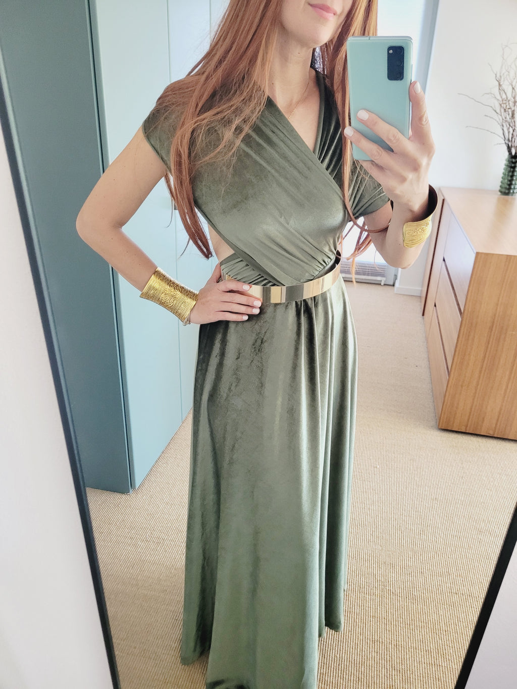 Samt wickel Maxi Kleid