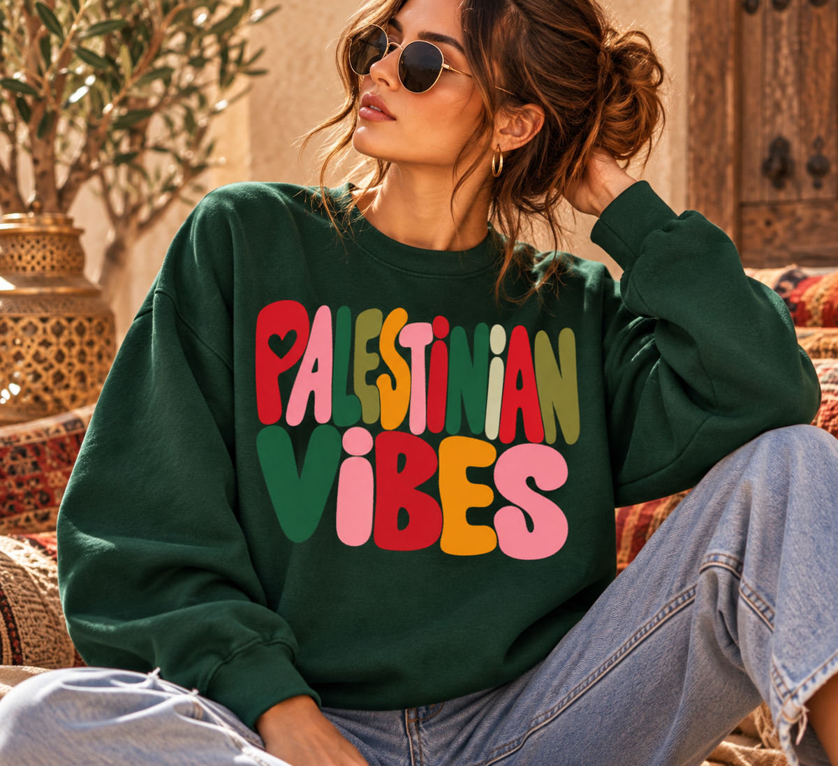 Palestinian Vibes Sweatshirt, Palestine Crewneck, Unisex Palestinian Sweater, Palestine Gift, Retro Graphic Sweatshirt