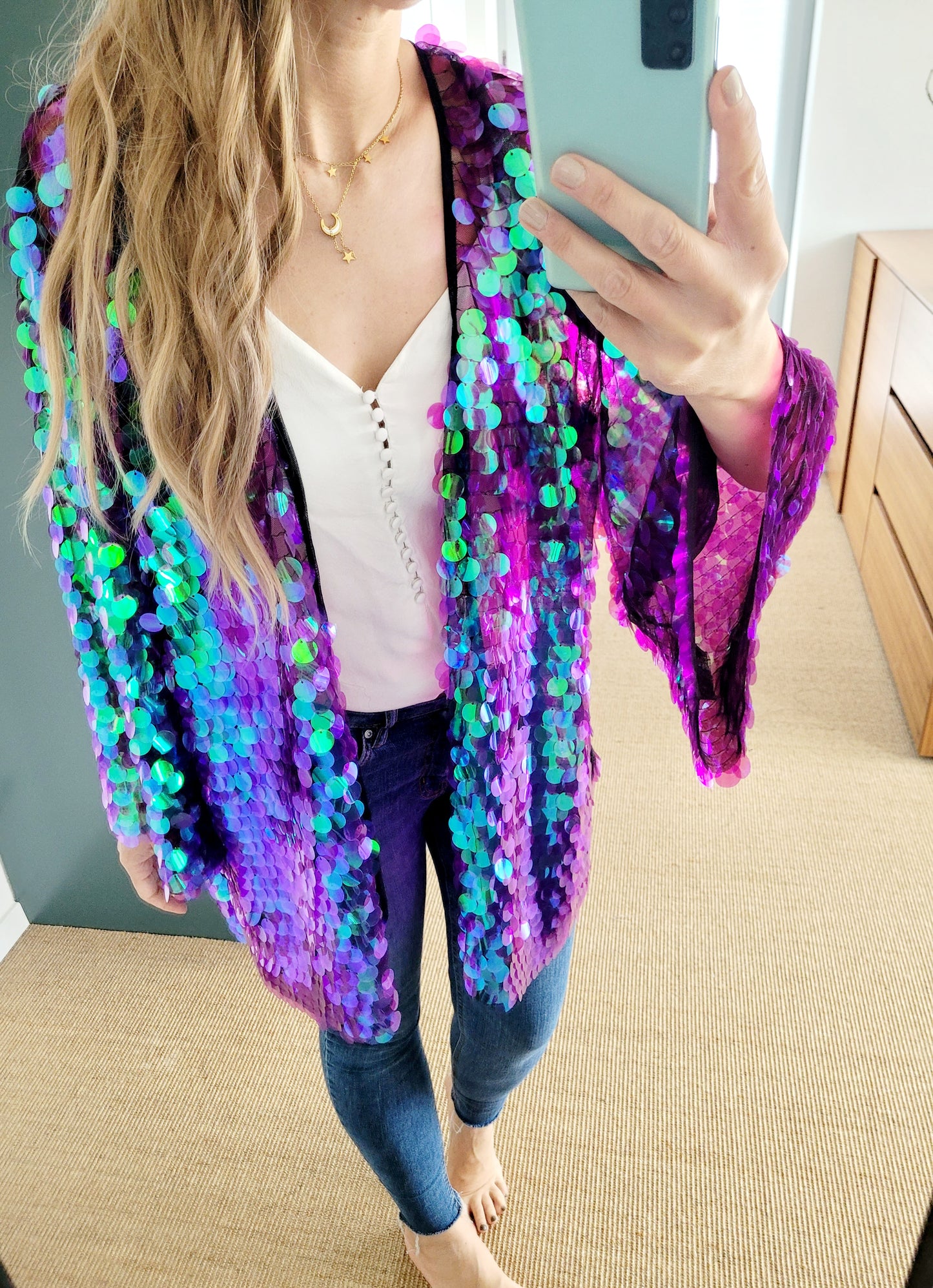 Unisex sequin kimono