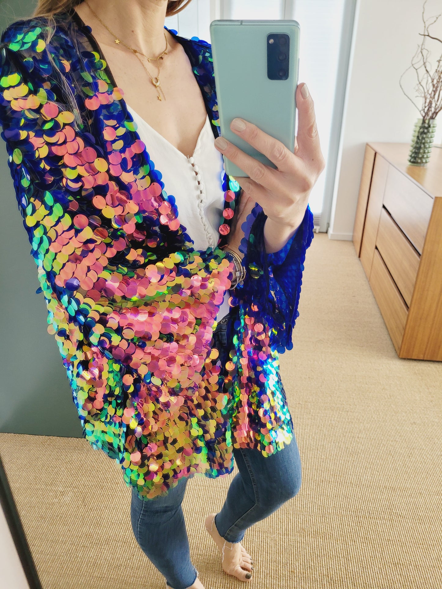 Unisex sequin kimono
