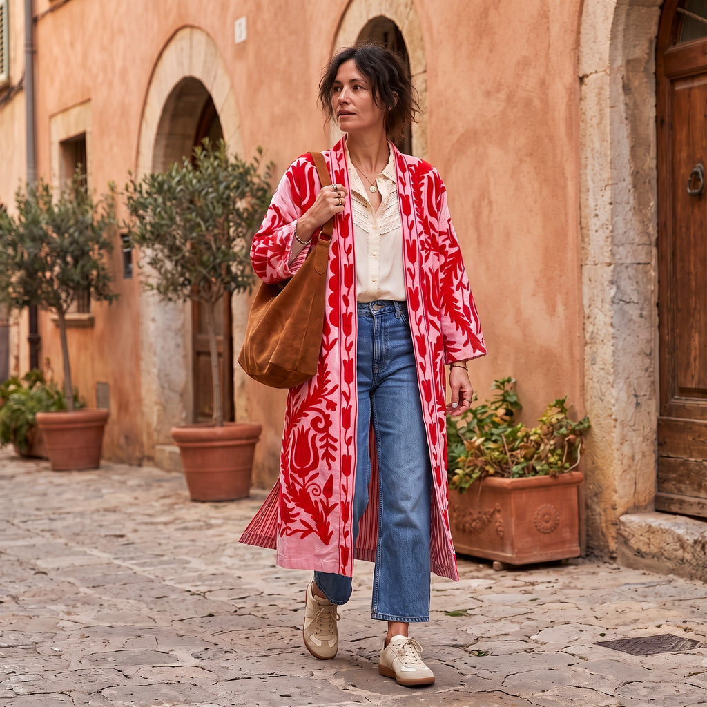 Embroidered Cotton Jacket – Boho Kimono | Oversized & Casual | Transitional Jacket