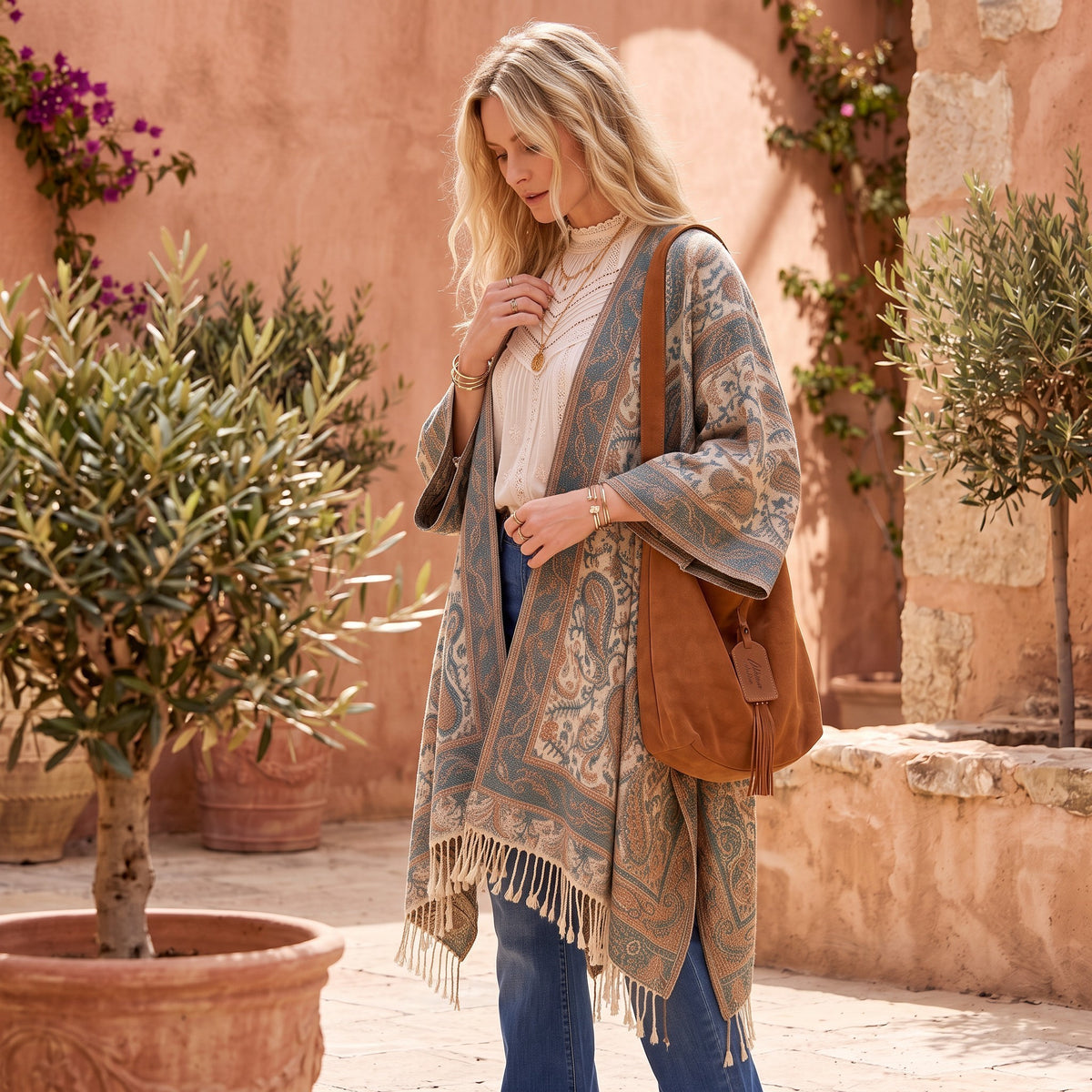 Unisex dicker cardigan mit Paisley Muster