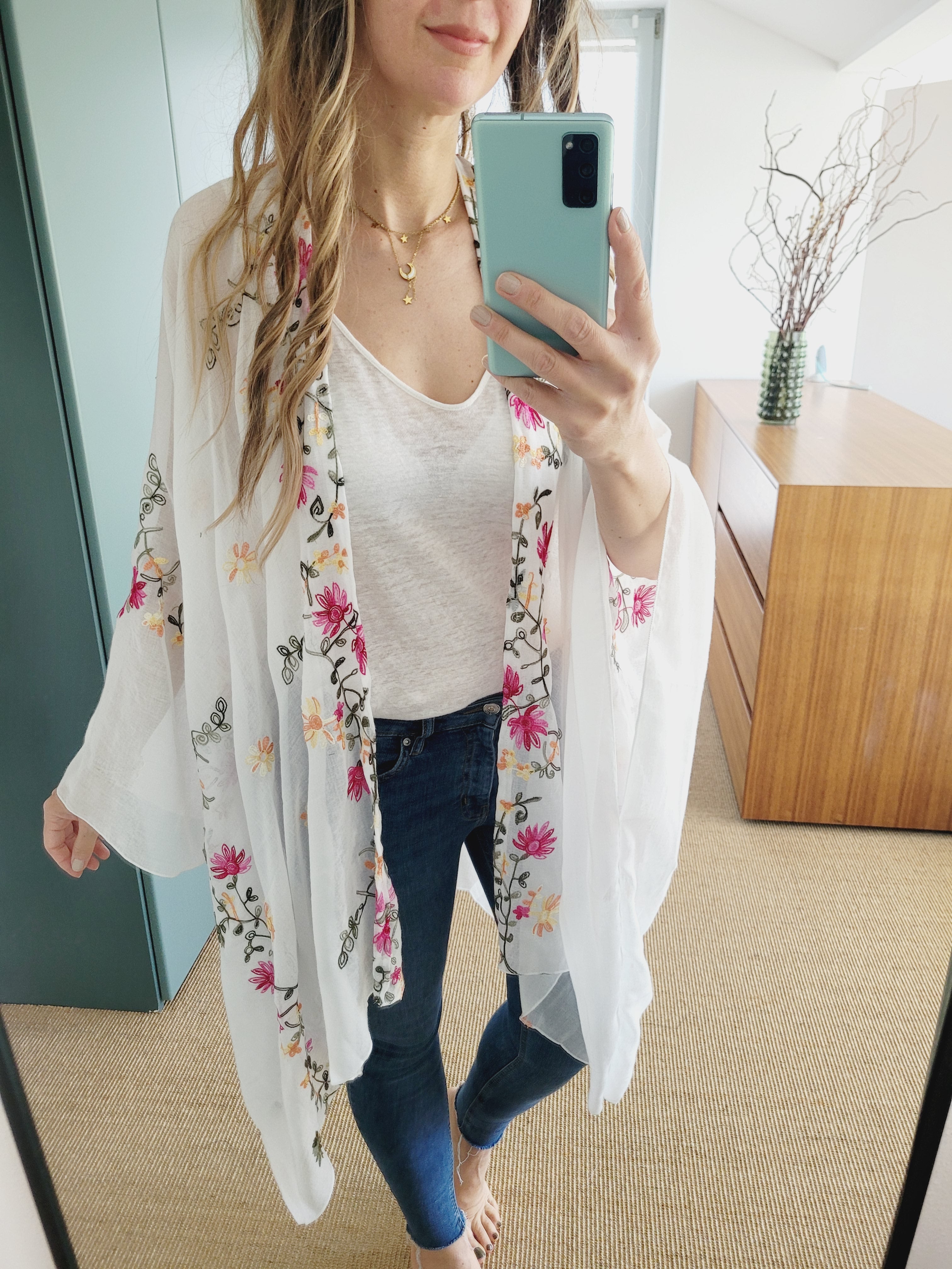 Boho Kimono mit Blumenstickerei