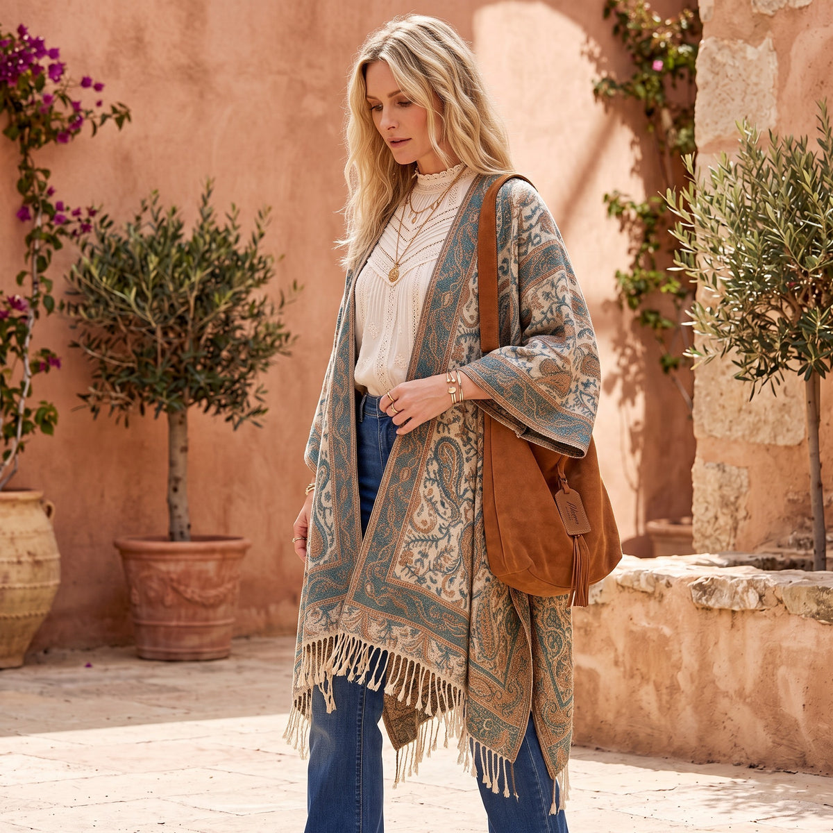 Unisex dicker cardigan mit Paisley Muster