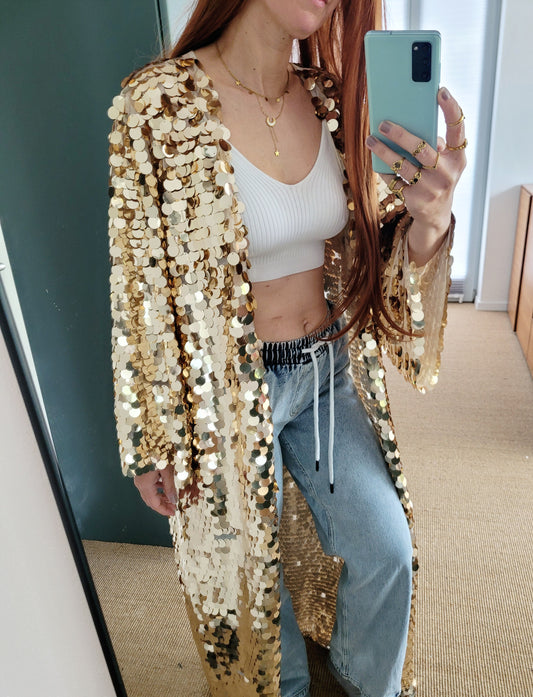 Customized gold sequin kimono