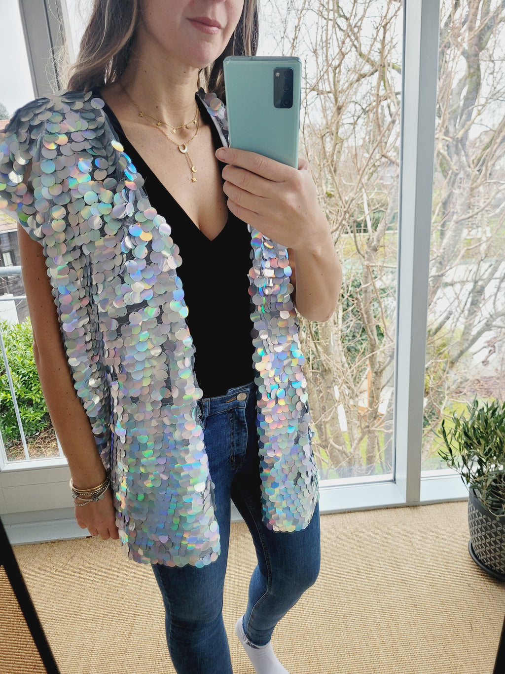 Unisex sequin vest