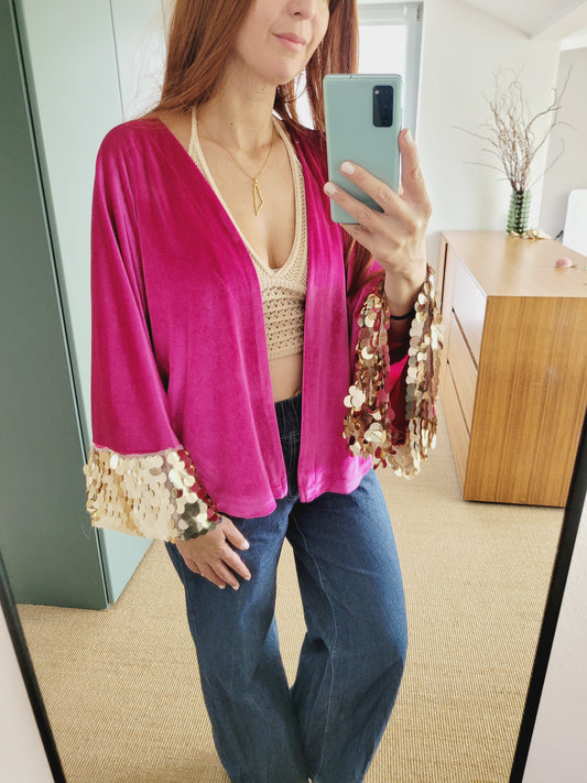 Samt pink Jacke mit Pailletten