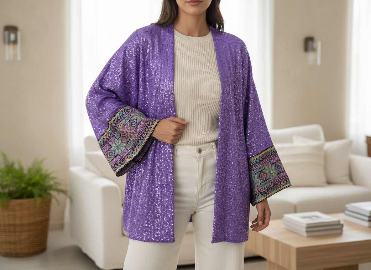 Customized handmade Purple Sequin Kimono Jacket