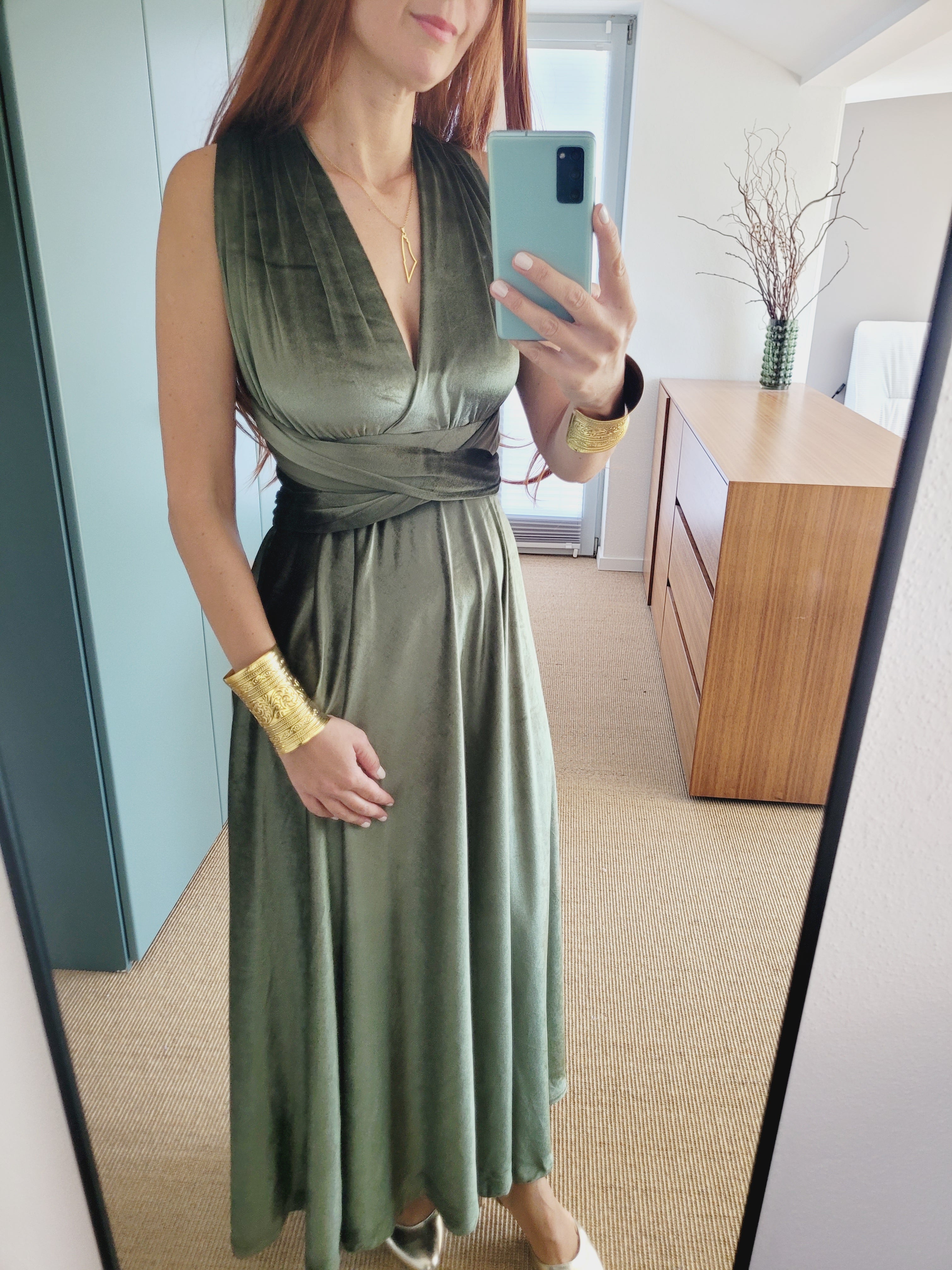Samt wickel Maxi Kleid