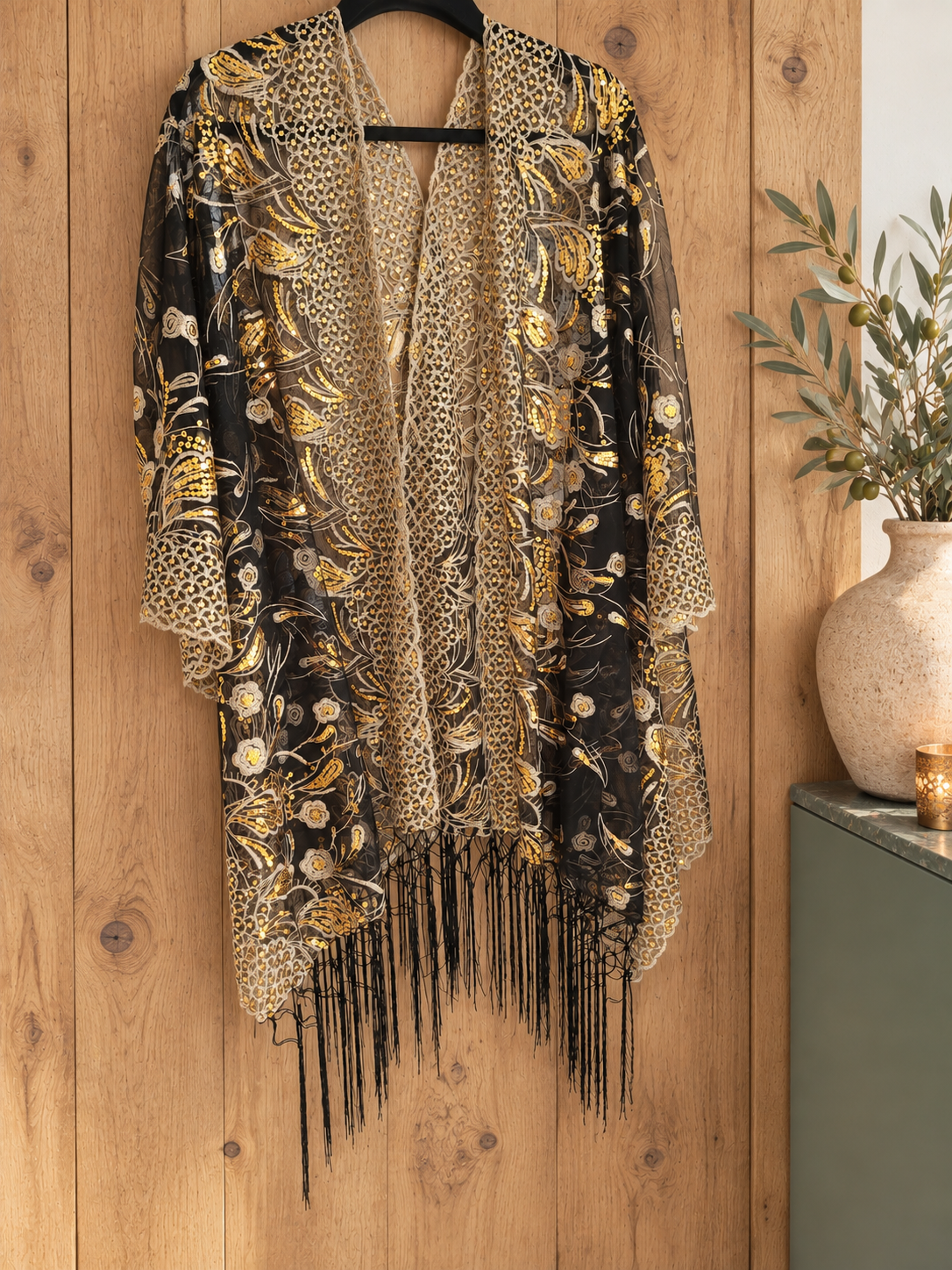 Boho Kimono mit Goldstickerei
