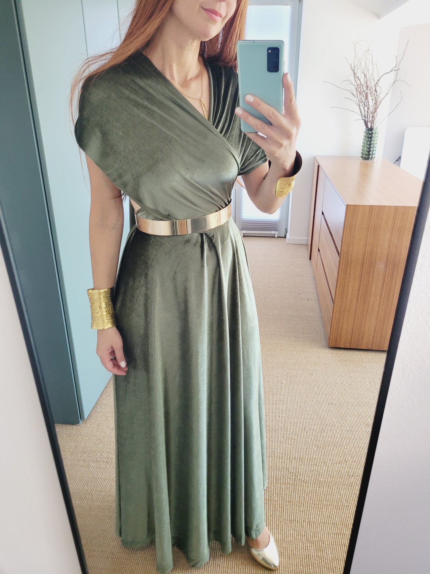 Samt wickel Maxi Kleid
