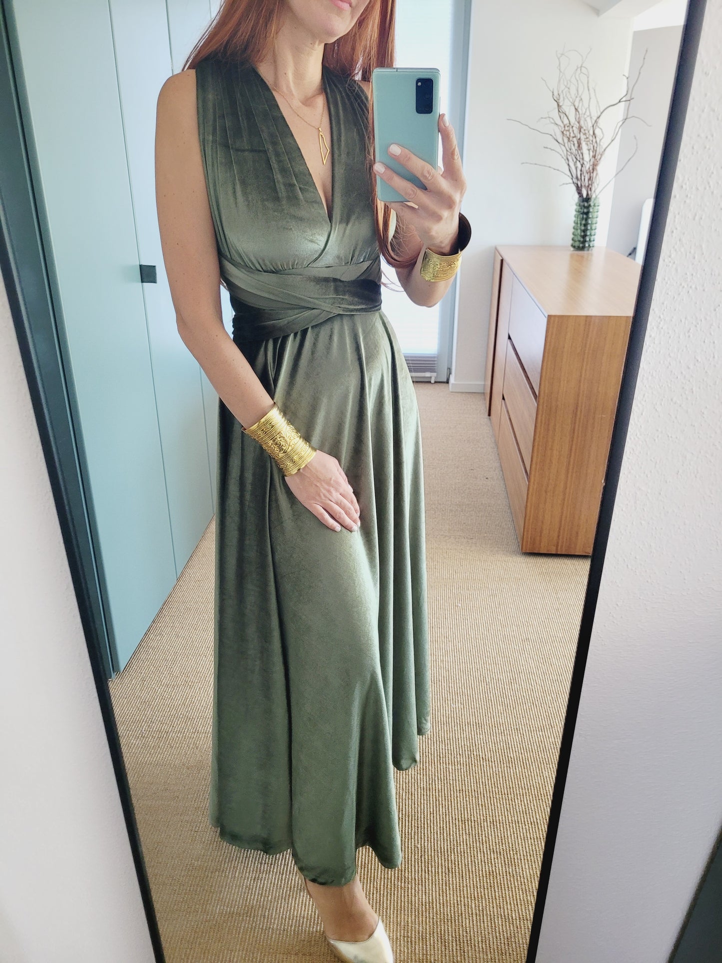 Samt wickel Maxi Kleid