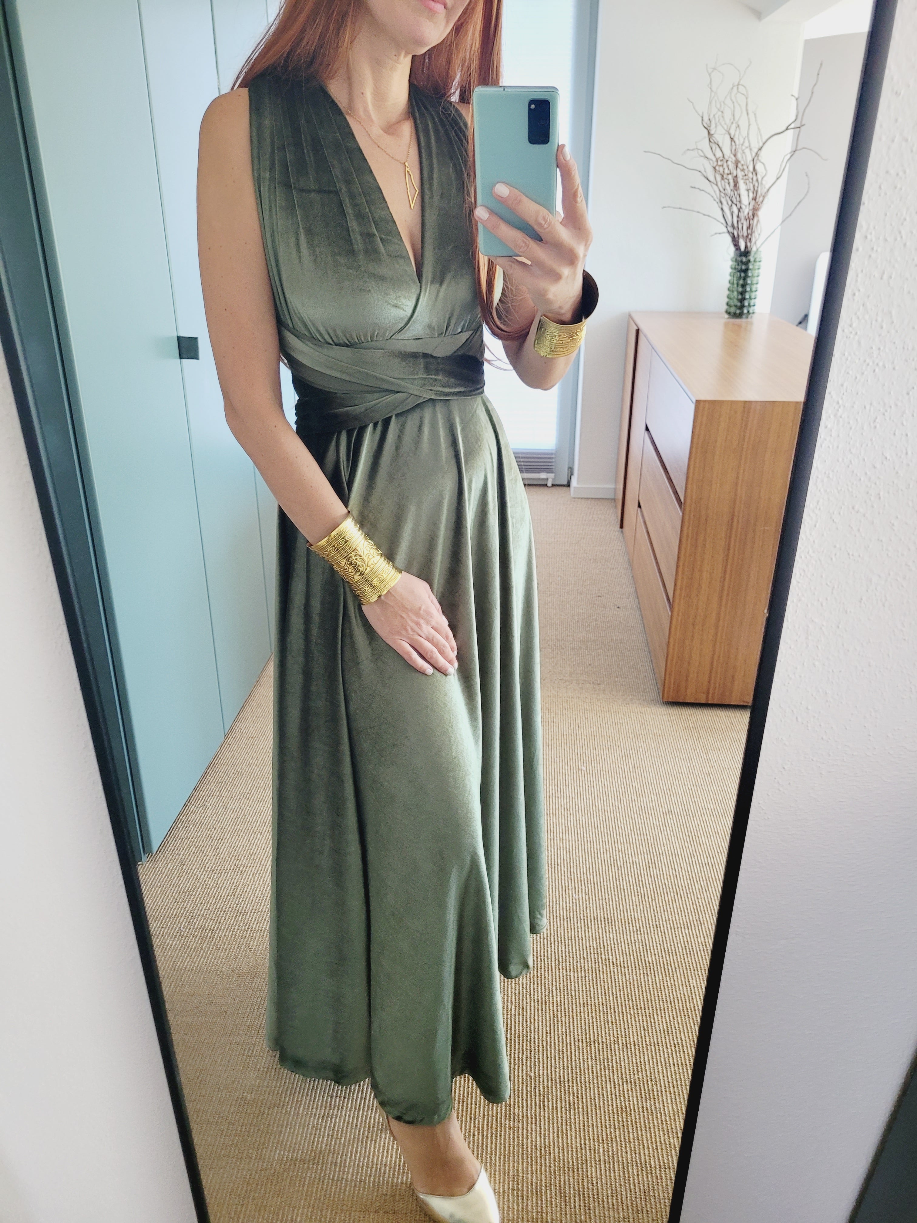 Samt wickel Maxi Kleid