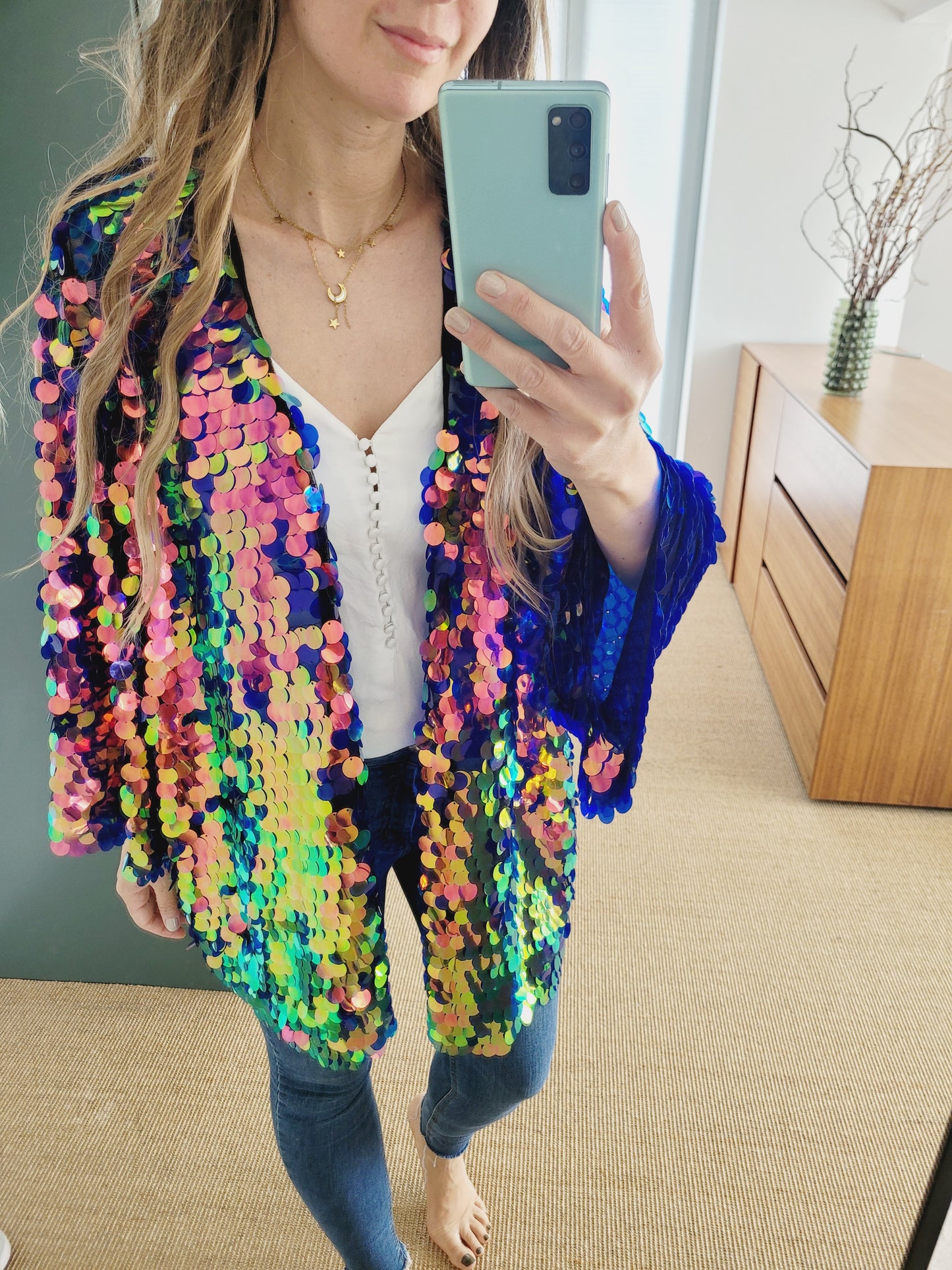 Unisex sequin kimono