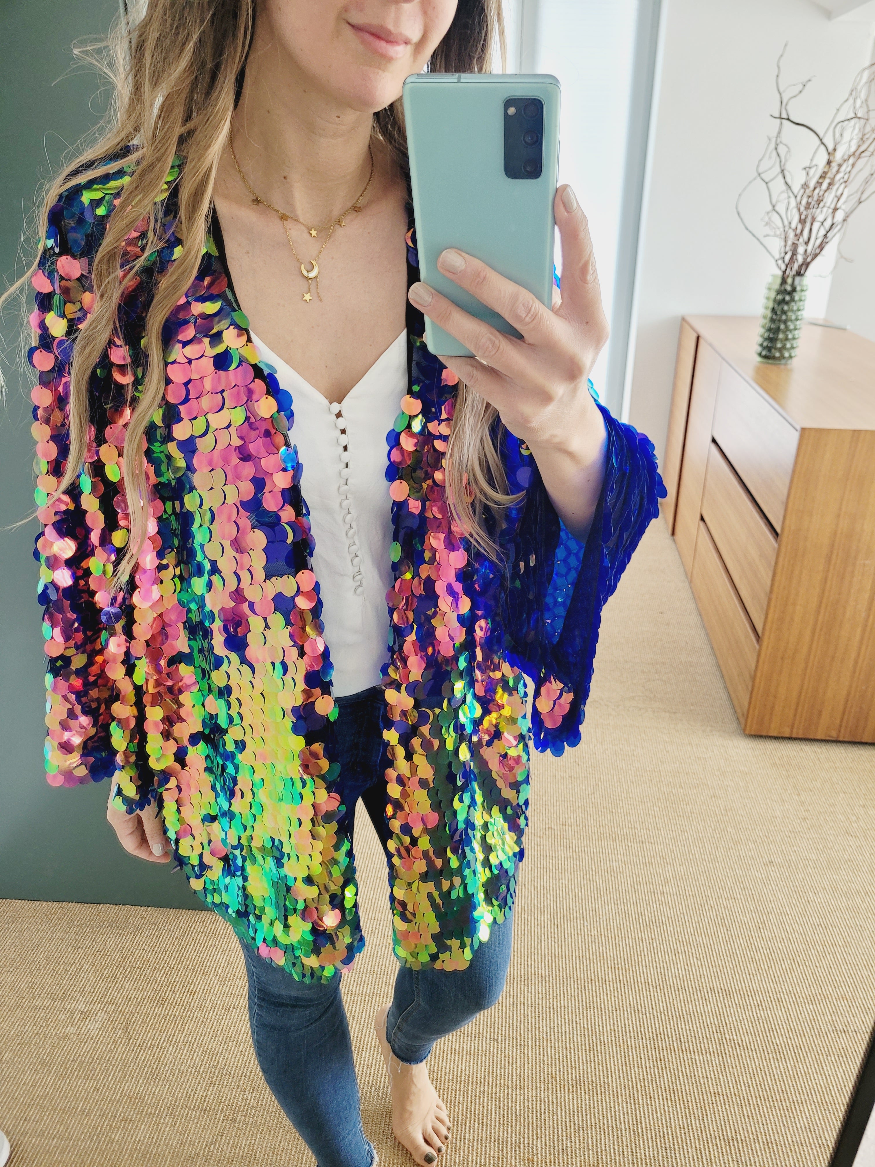Unisex sequin kimono