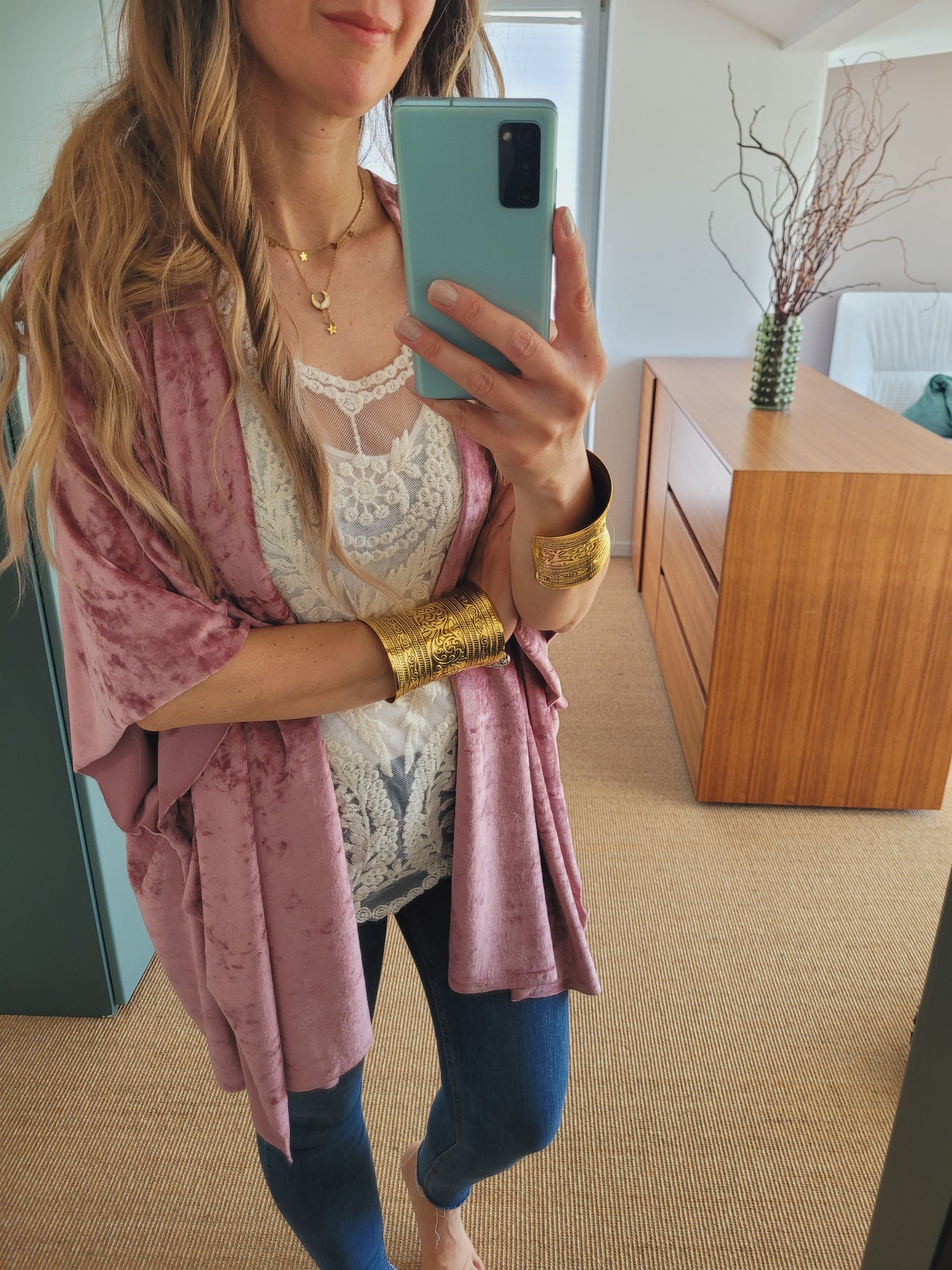 Samt Cardigan Damen dunkel altrosa