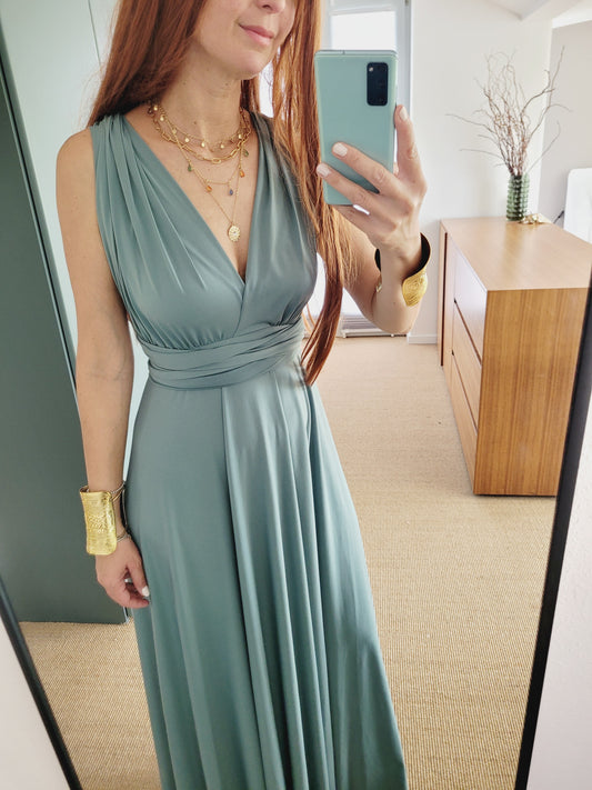 Salbeigrün wickel Maxi Kleid