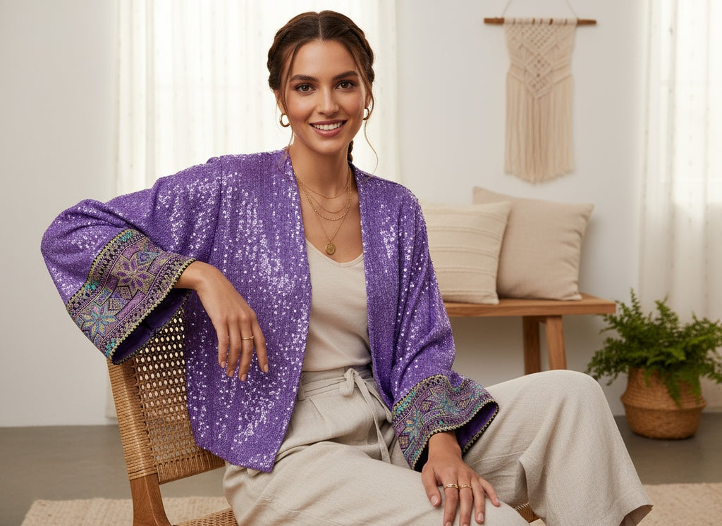 Customized handmade Purple Sequin Kimono Jacket