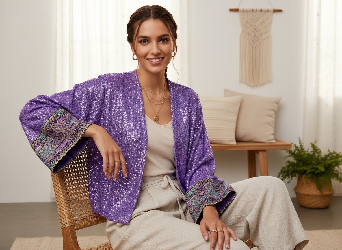Customized handmade Purple Sequin Kimono Jacket