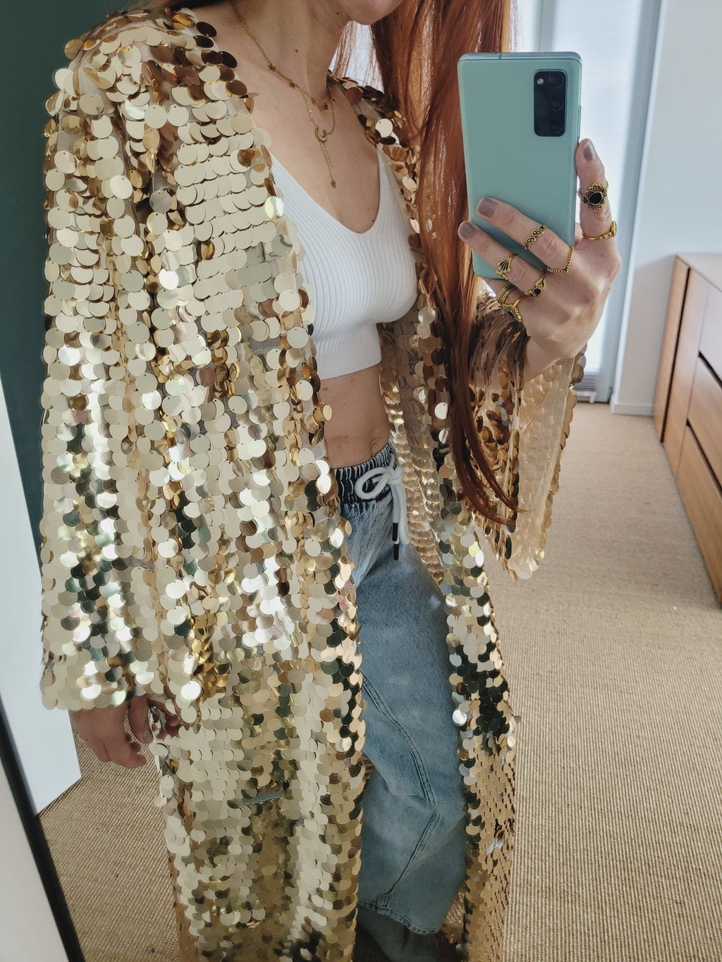 Customized gold sequin kimono