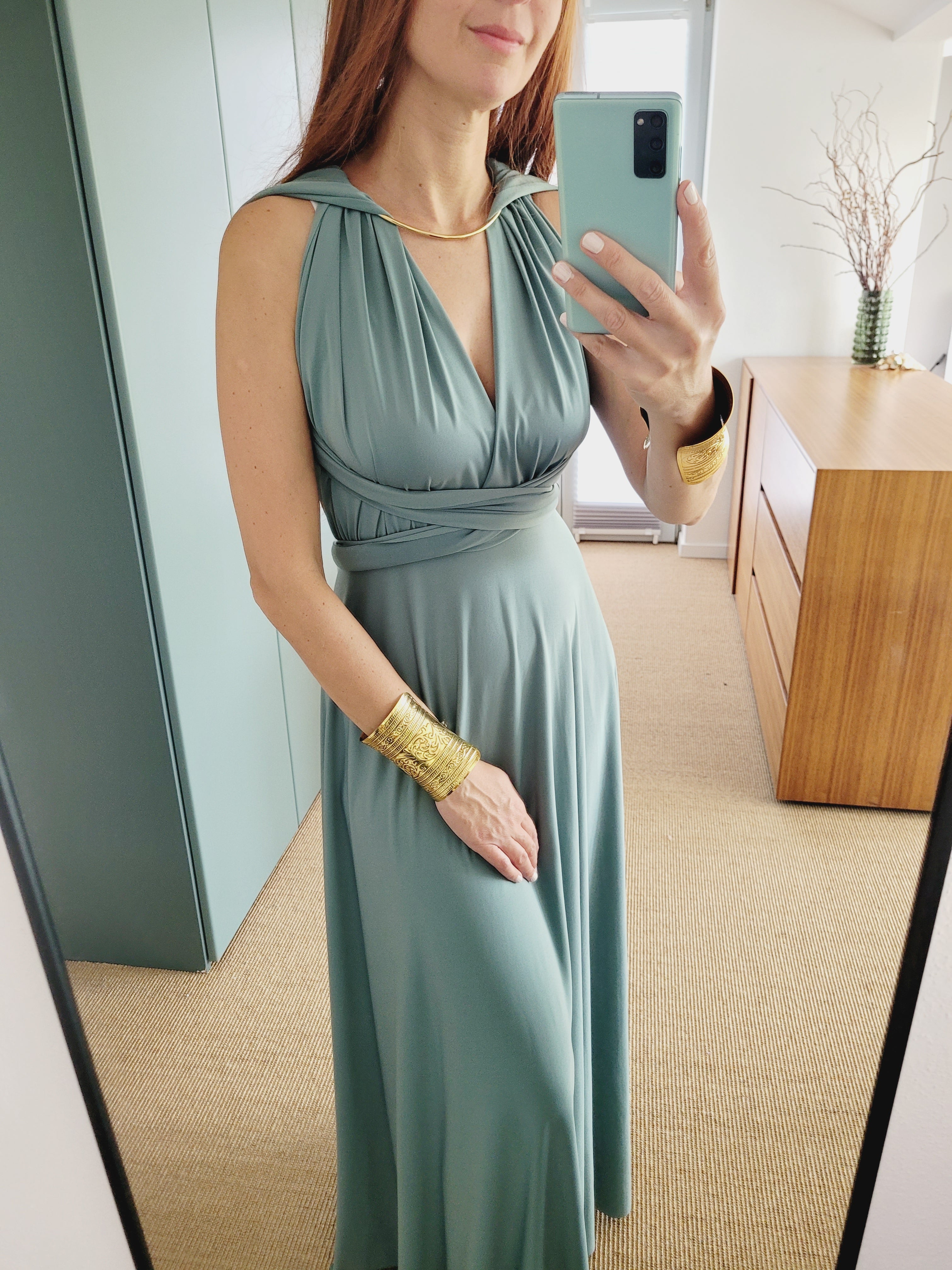 Salbeigrün wickel Maxi Kleid