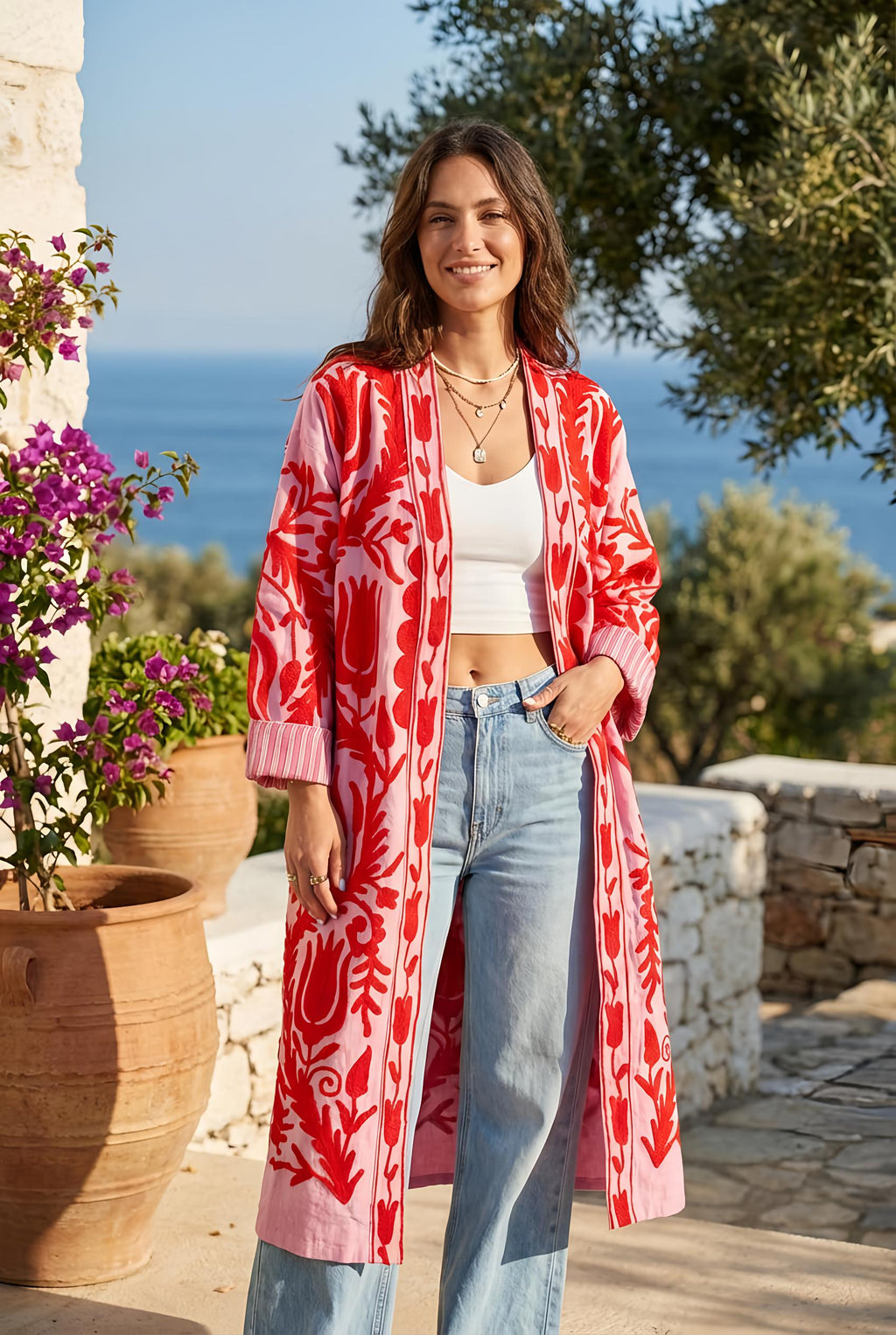 Bestickte Baumwolljacke – Boho Kimono | Oversized & Lässig | Übergangsjacke