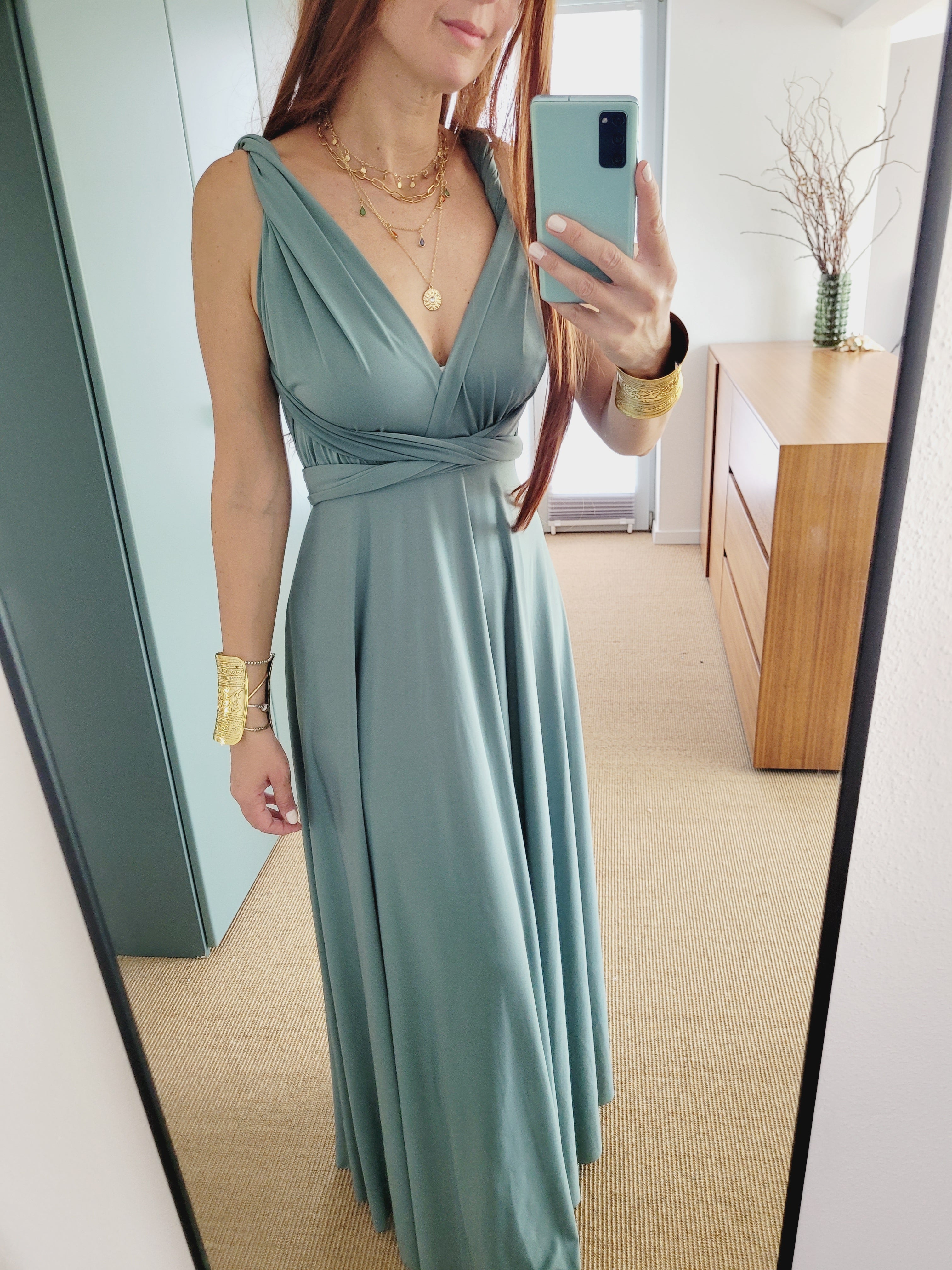 Salbeigrün wickel Maxi Kleid