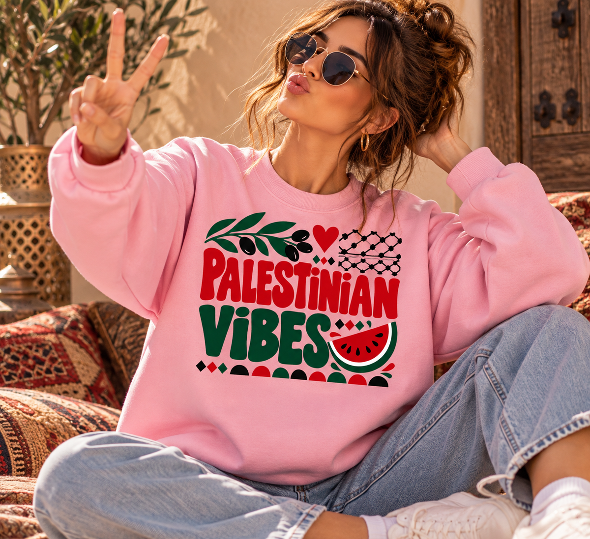 Palestinian Vibes Sweatshirt, Palestine Crewneck, Unisex Palestinian Sweater, Palestine Gift, Retro Graphic Sweatshirt