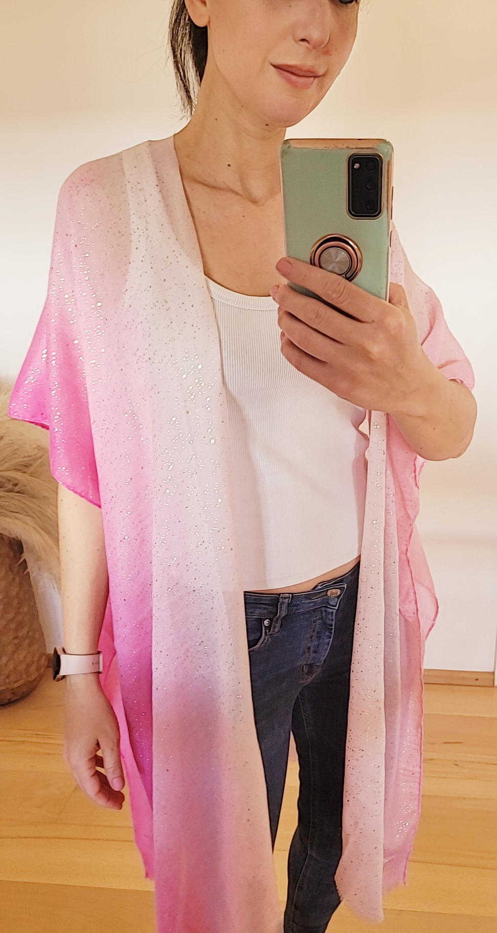 Light cotton boho cardigan women, pink kimono, light cardigan with tassels, beach kimono, ombre bikini cover up, pink shimmering cardigan